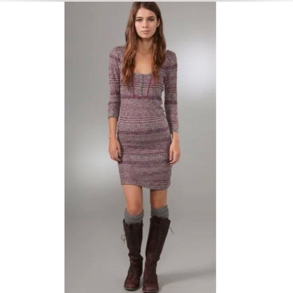 Free People Sunrise Knit Sweater Stretchy Dress Purple Raven women L - Picture 13 of 14